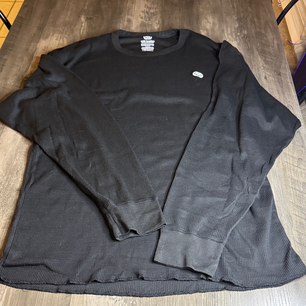 Echo Y2K Men's Black Long Sleeve Waffle weave Shirt